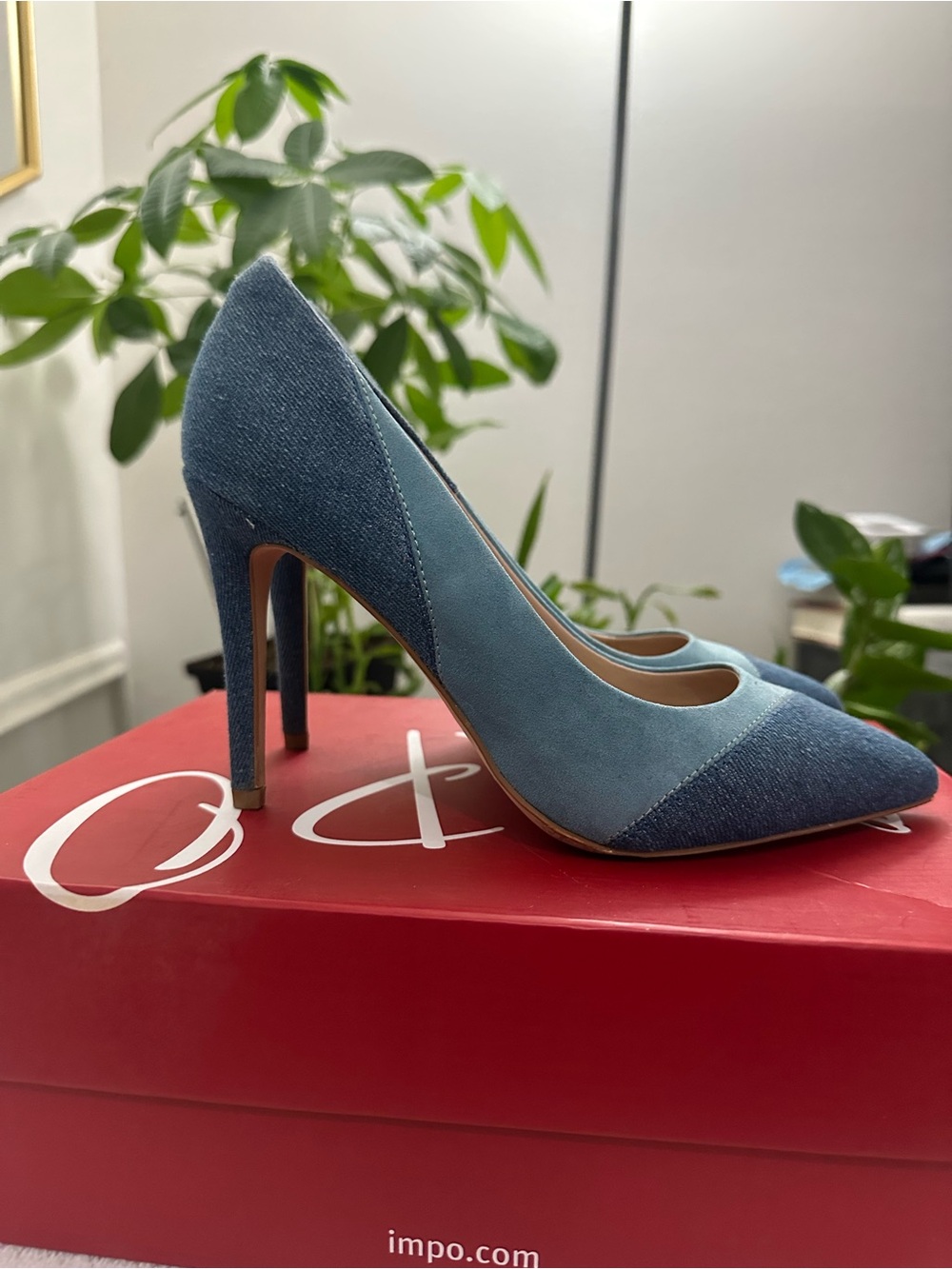 Mix No. 6 Blue Denim Patchwork Pointed-Toe Pumps Size 8